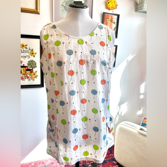 Vintage Tops - Clowncore Mod 1960s Balloon Print Sleeveless Tunic